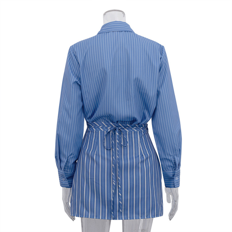 Elegant Stripe Skirt Co-ord Set With Long Sleeve Featuring Printing In Polyester, 2 Pieces Set