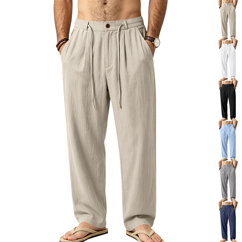 Men's Casual Solid Color Full Length Linen Pants