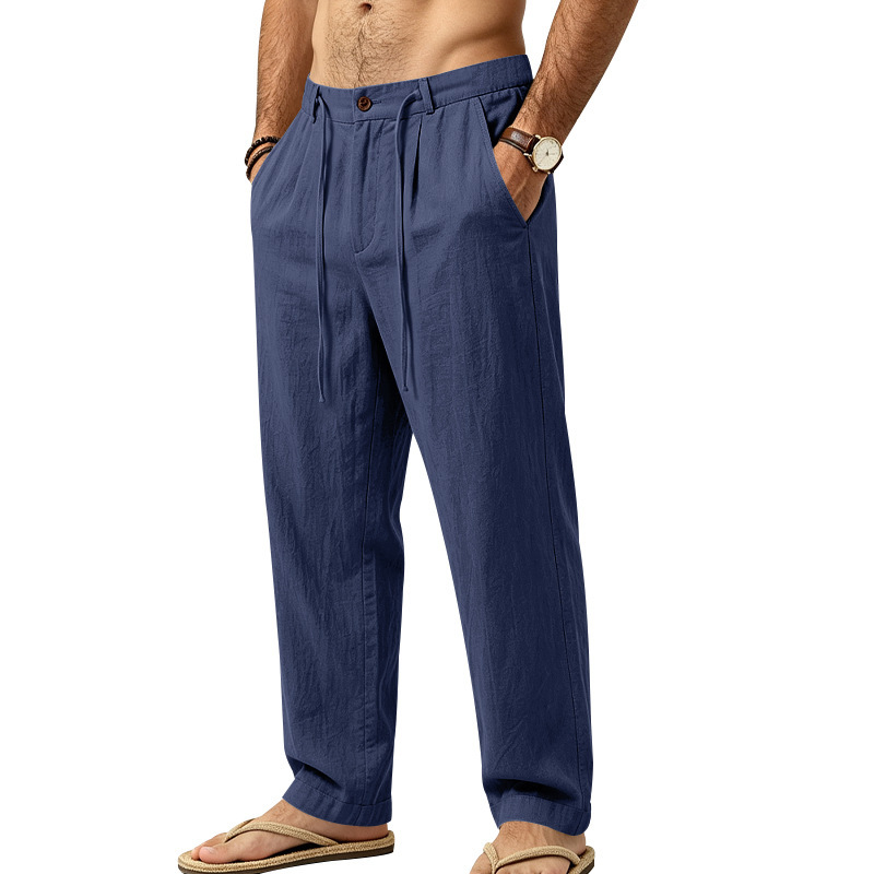 Men's Casual Solid Color Full Length Linen Pants