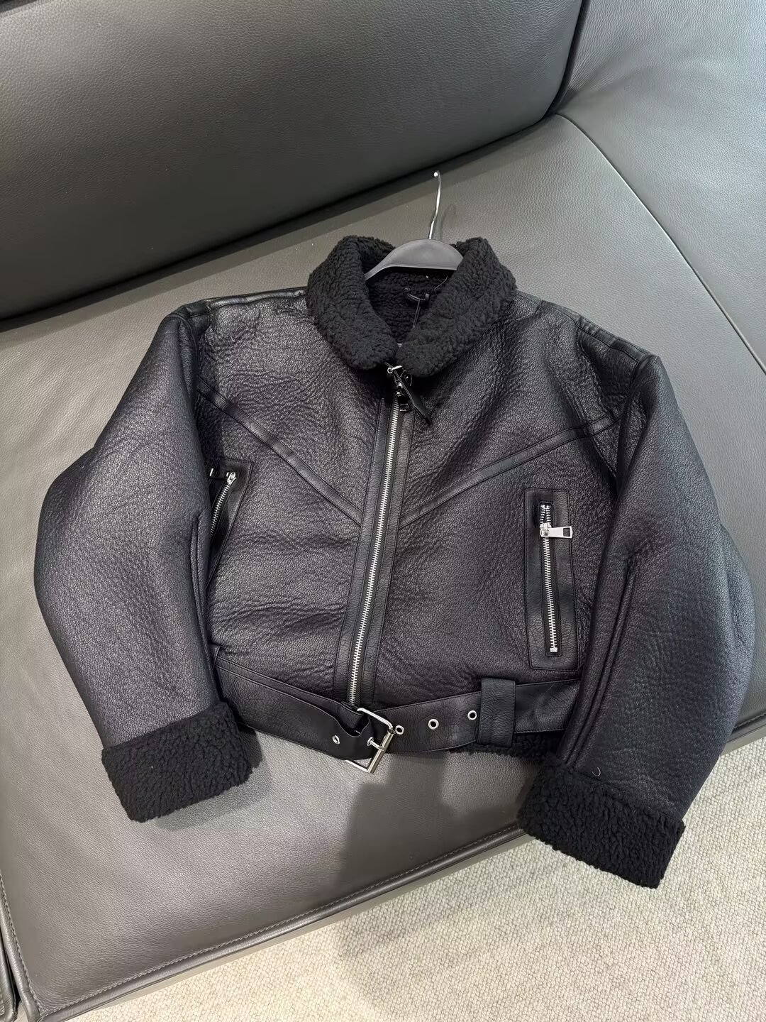 Belt Zipper Leather Jacket