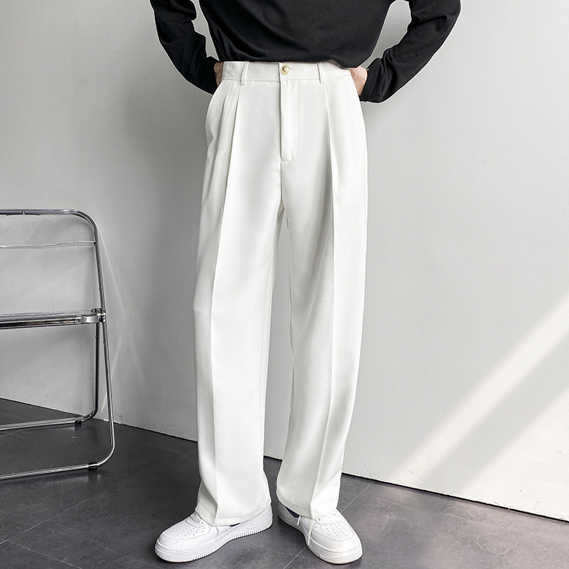 Men's Loose New Style Casual White Wide Leg Pants Floor Trousers