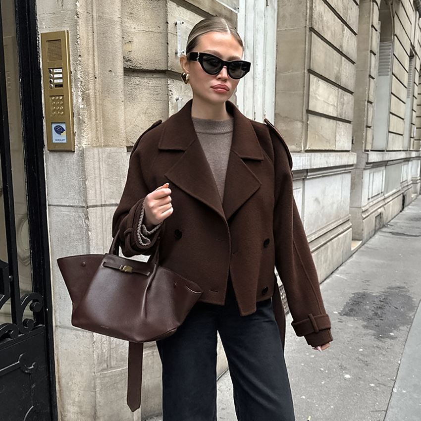 Casava French Style Brown Woolen Coat