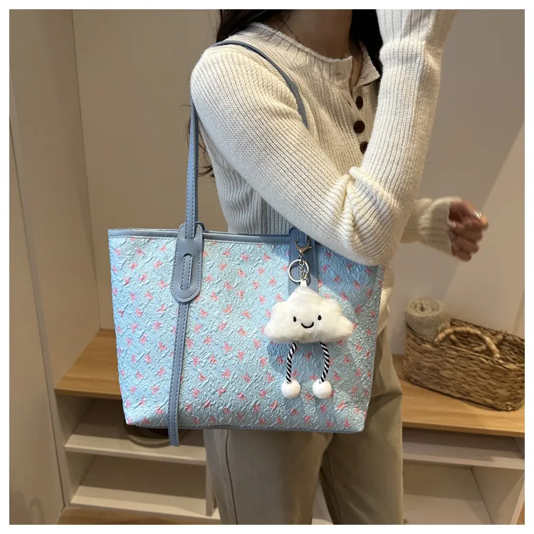 Women’s Nylon Square Tote Bag with Ornament Printing, Perfect for Autumn Season
