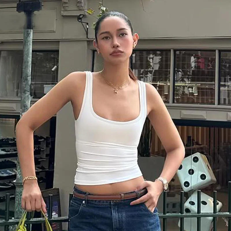 Sexy Solid Color Polyester Vest with Strap Neck, Summer Small Vest Top