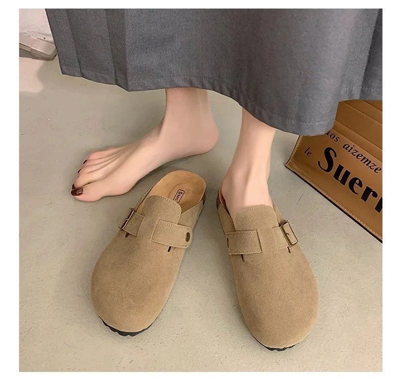 Women's Slip On Thick Sole Sandals with Rubber Sole and PU Leather Upper, Featuring Microfiber Leather Lining, Perfect for Spring