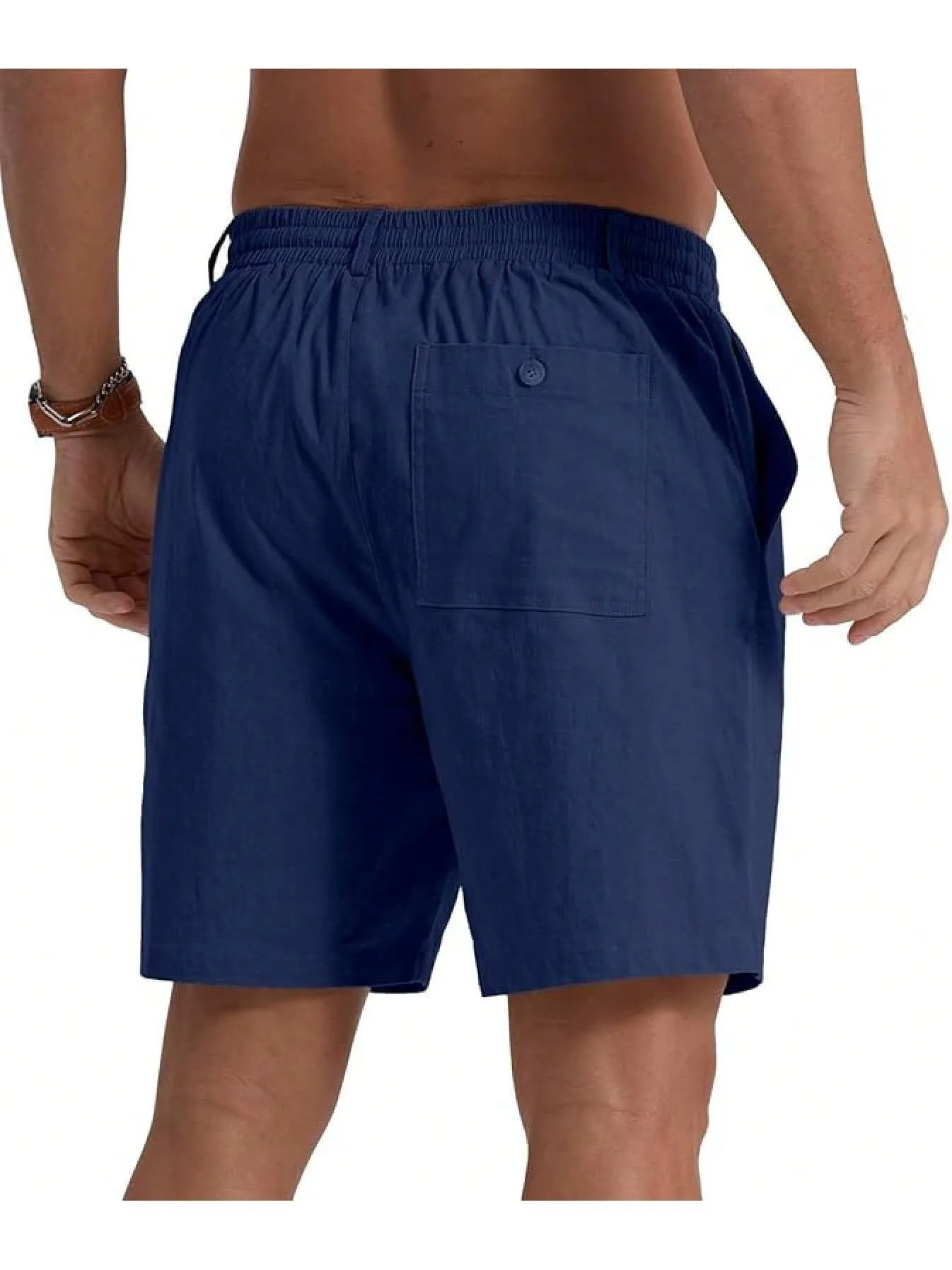Men's Casual Solid Color Polyester Beach Shorts with Drawstring for Comfortable Summer Wear