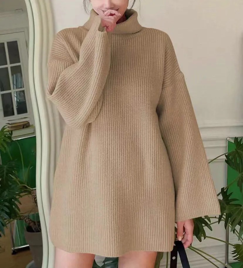 Women's Solid Color Long Sleeve Turtleneck Ribbed Pullover Sweater