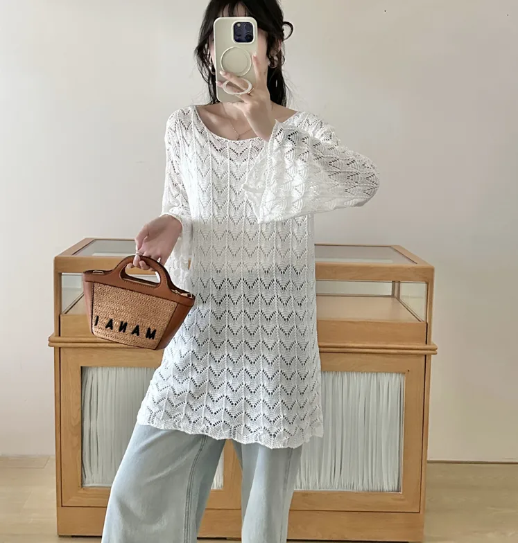 Elegant Long Sleeve Knit Pullover for Women Featuring Hollow Out Craft with Round Neck