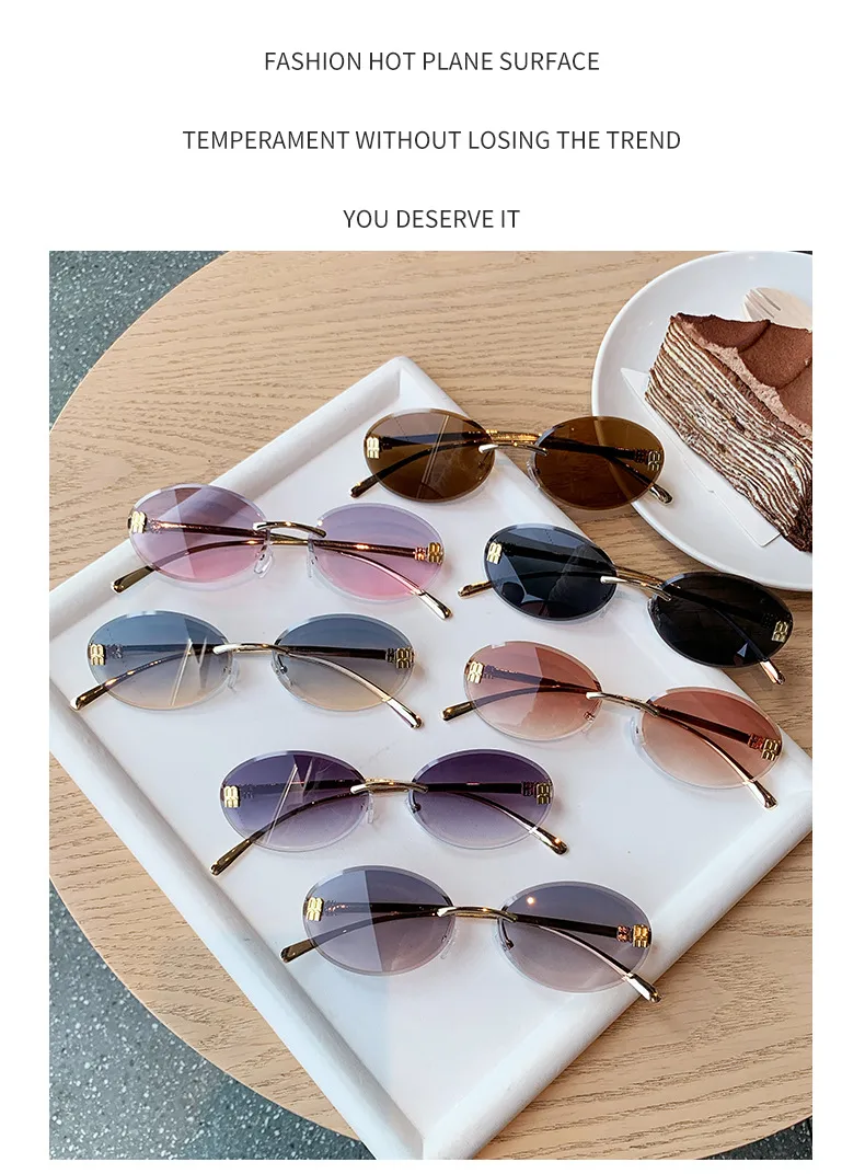 Unisex Oval Frame Frameless Sunglasses with PC Lens Material for Casual All Seasons Wear