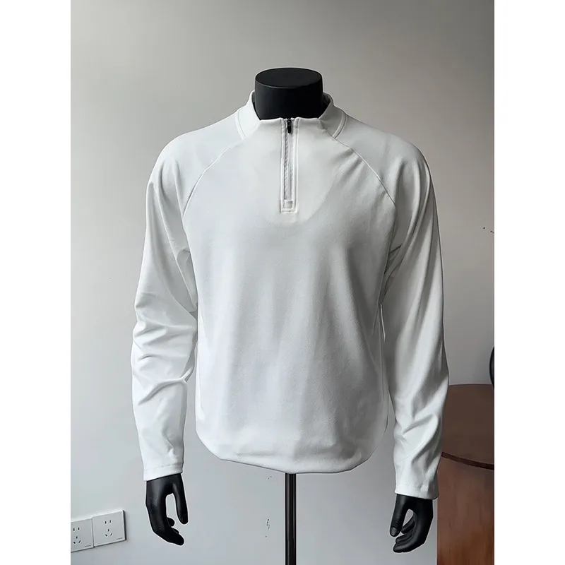 Loose Fit Solid Color Long Sleeve Pleated Cotton Blend T-Shirt for Men