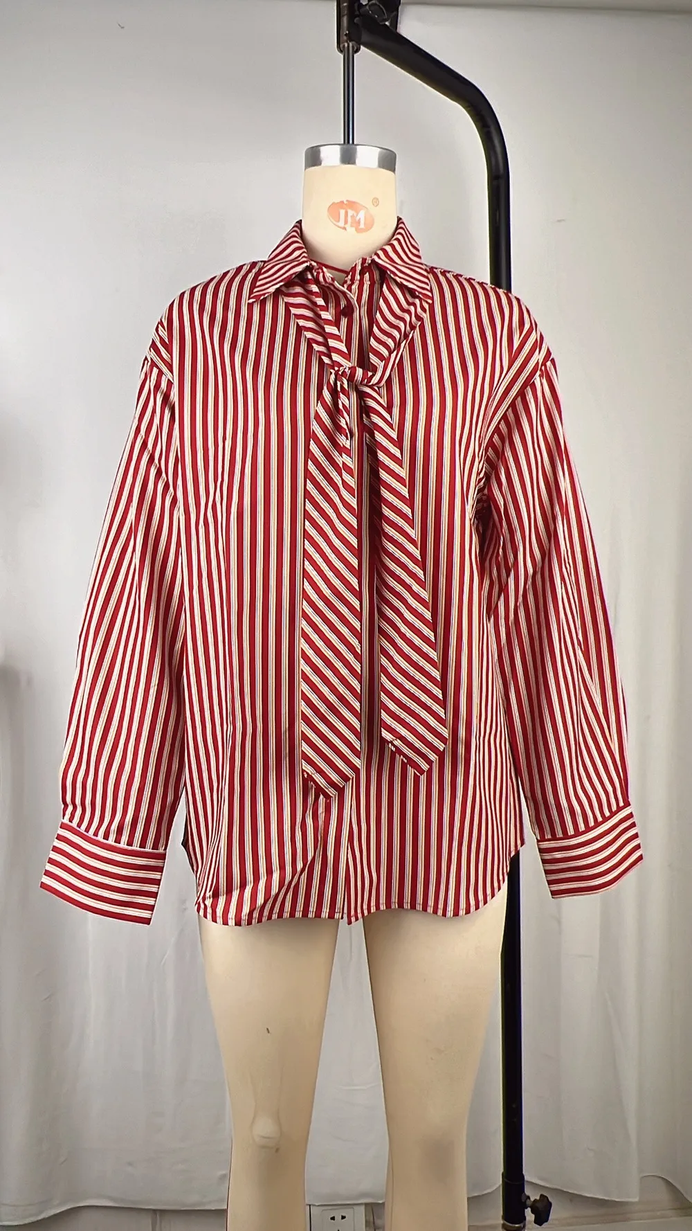 Simple Style Stripe Long Sleeve Polyester Women's Shirt with Lapel Collar and Single Breasted Closure