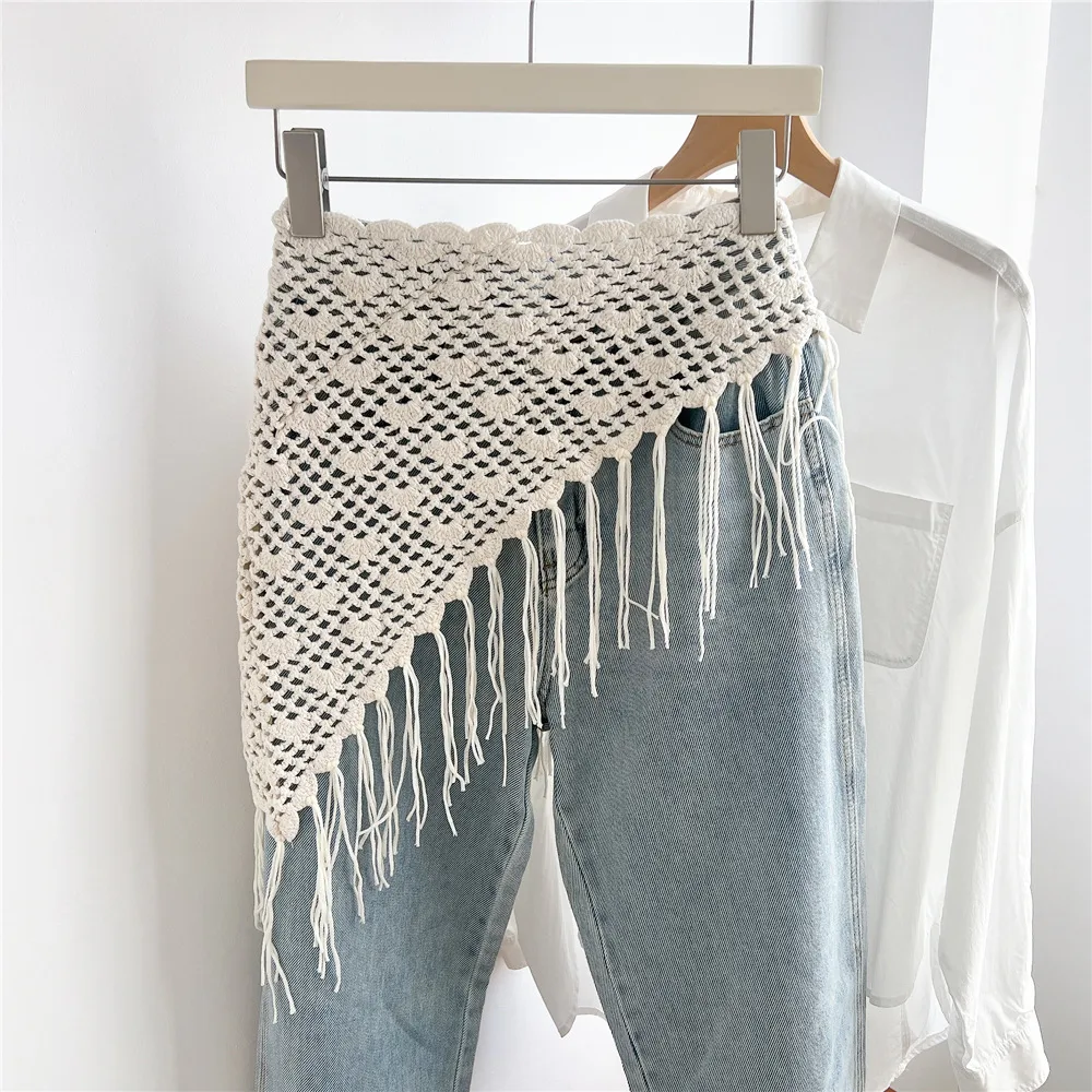 Plaid Cotton Skirt with Belt Featuring Irregular Skirt Design for Spring and Summer