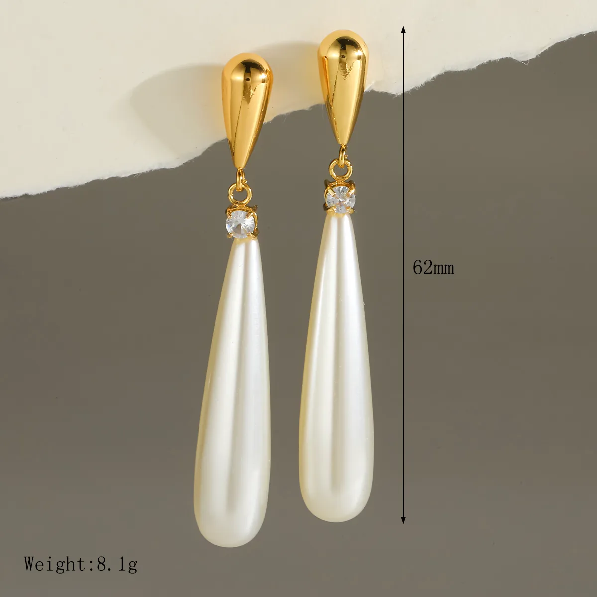 Water Droplets Stud Earrings for Women, Electroplated 304 Stainless Steel with 18K Gold PVD Coating and Pearl Inlay