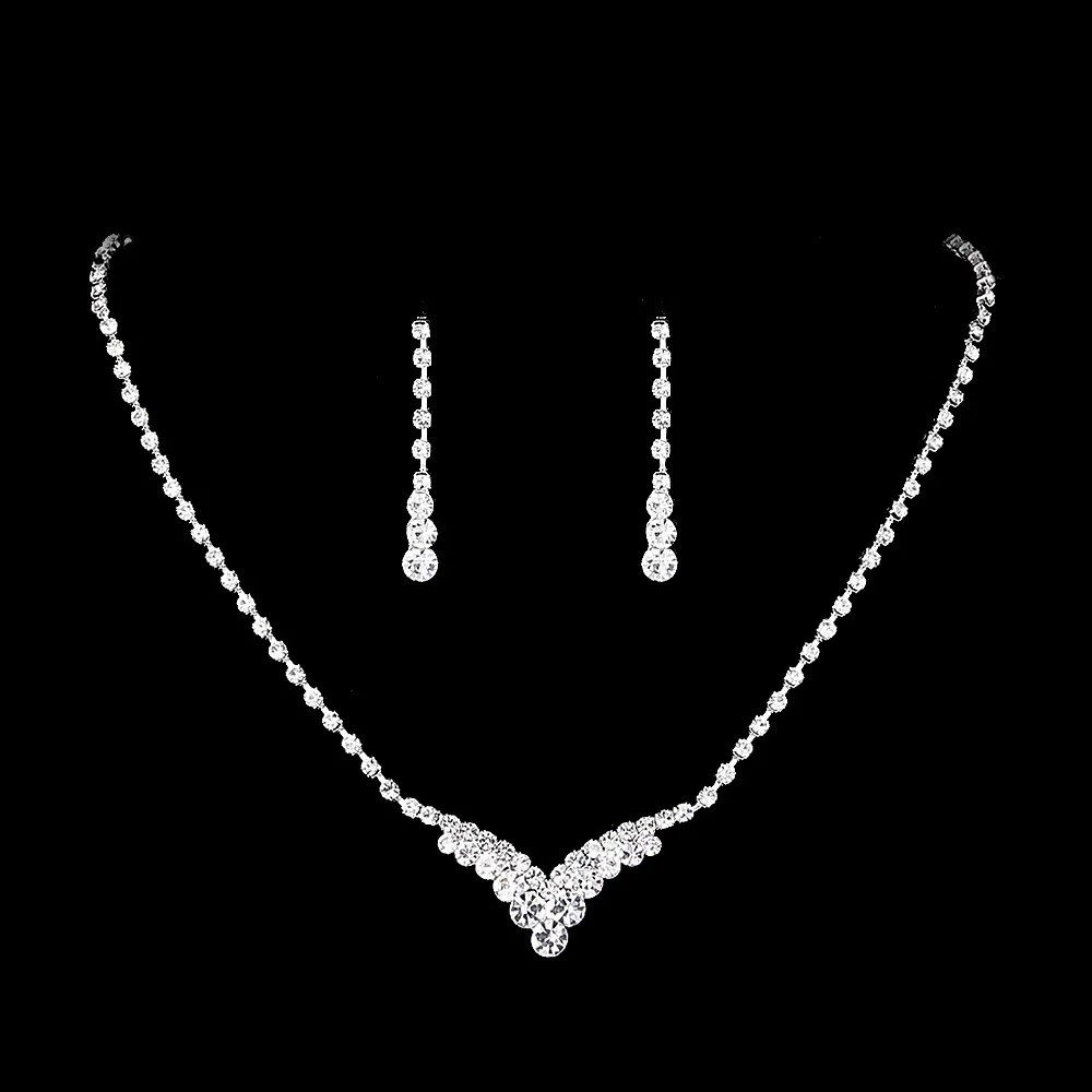 Geometric Jewelry Set for Women with Silver Plated Electroplated Finish, Rhinestones, and Claw Setting
