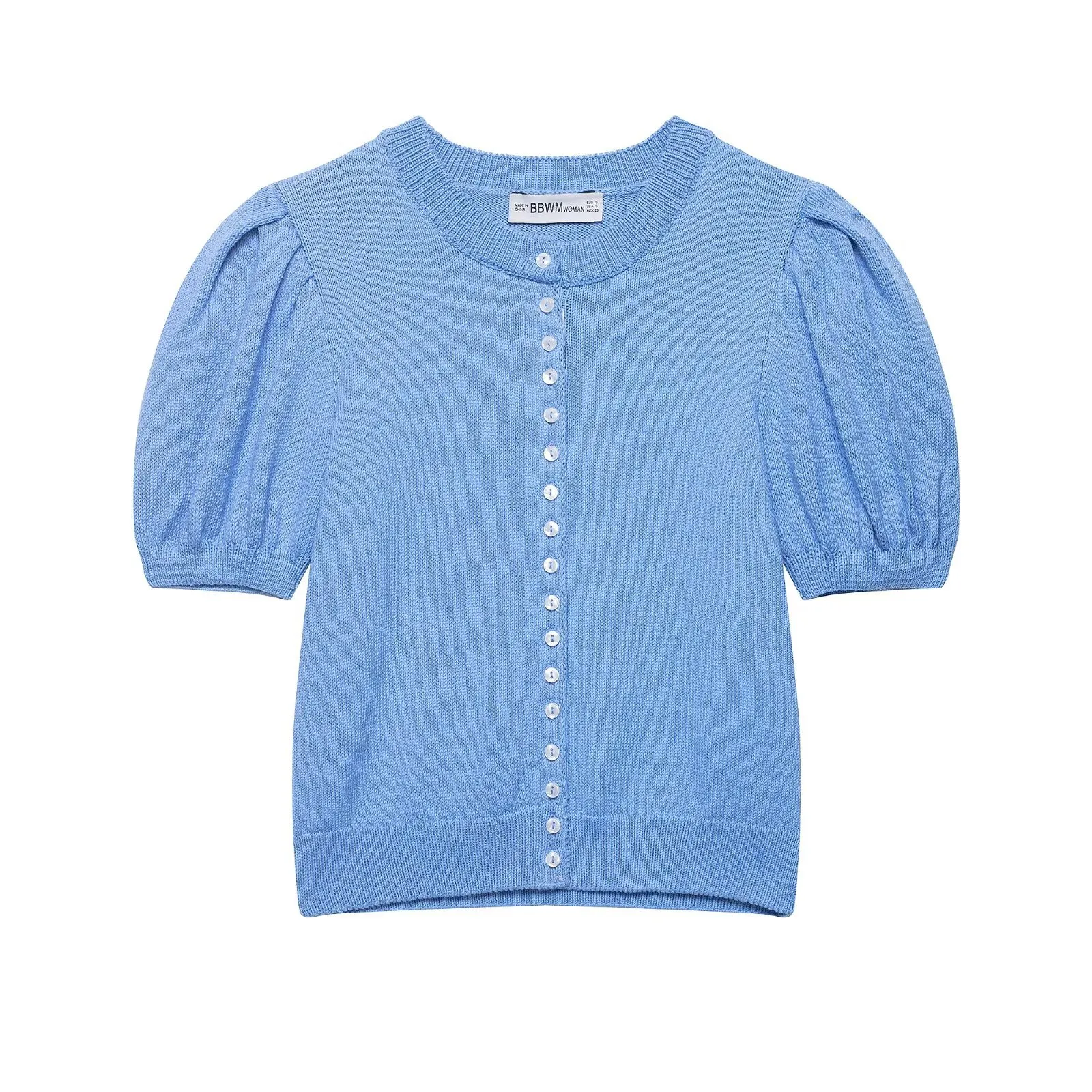 Solid Color Casual Short Sleeve Cardigan for Women in Rib-Knit Polyester Fabric