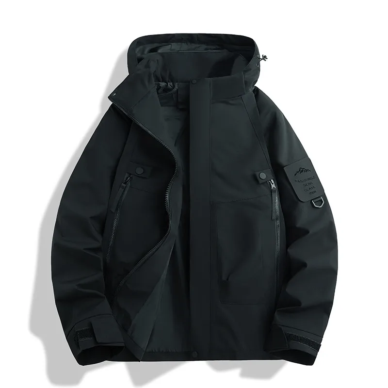 Youthful Printed Men's Loose Long Jacket with Zipper Standing Collar