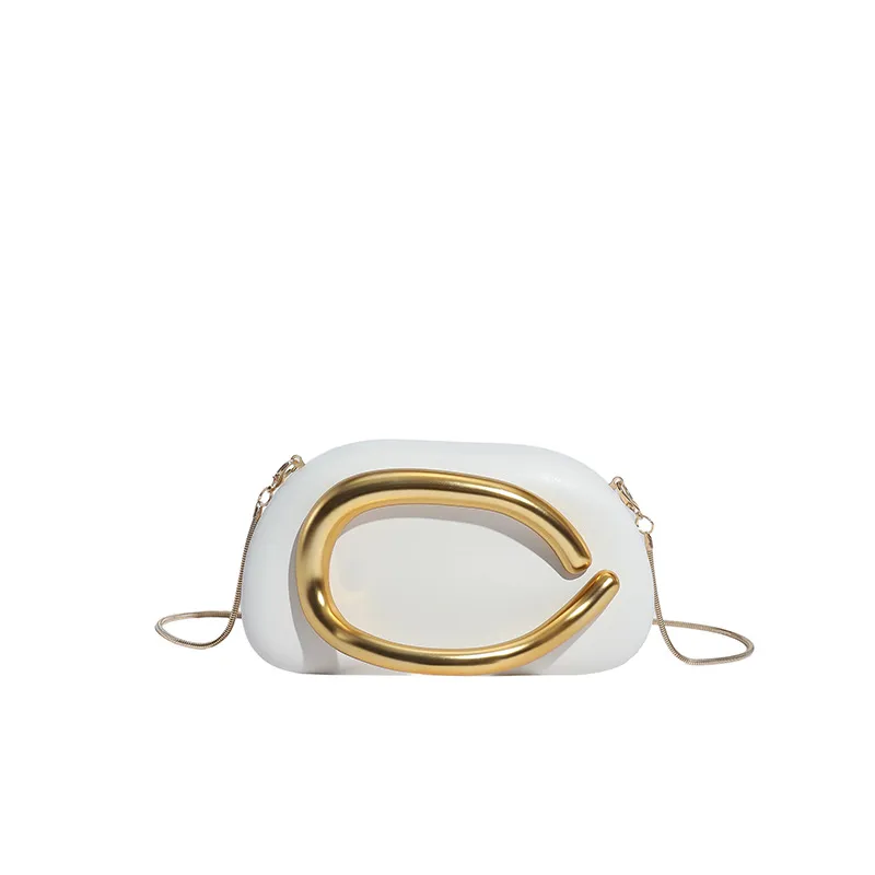 Women Solid Color Oval Evening Bag in PU Leather Featuring Chain Strap