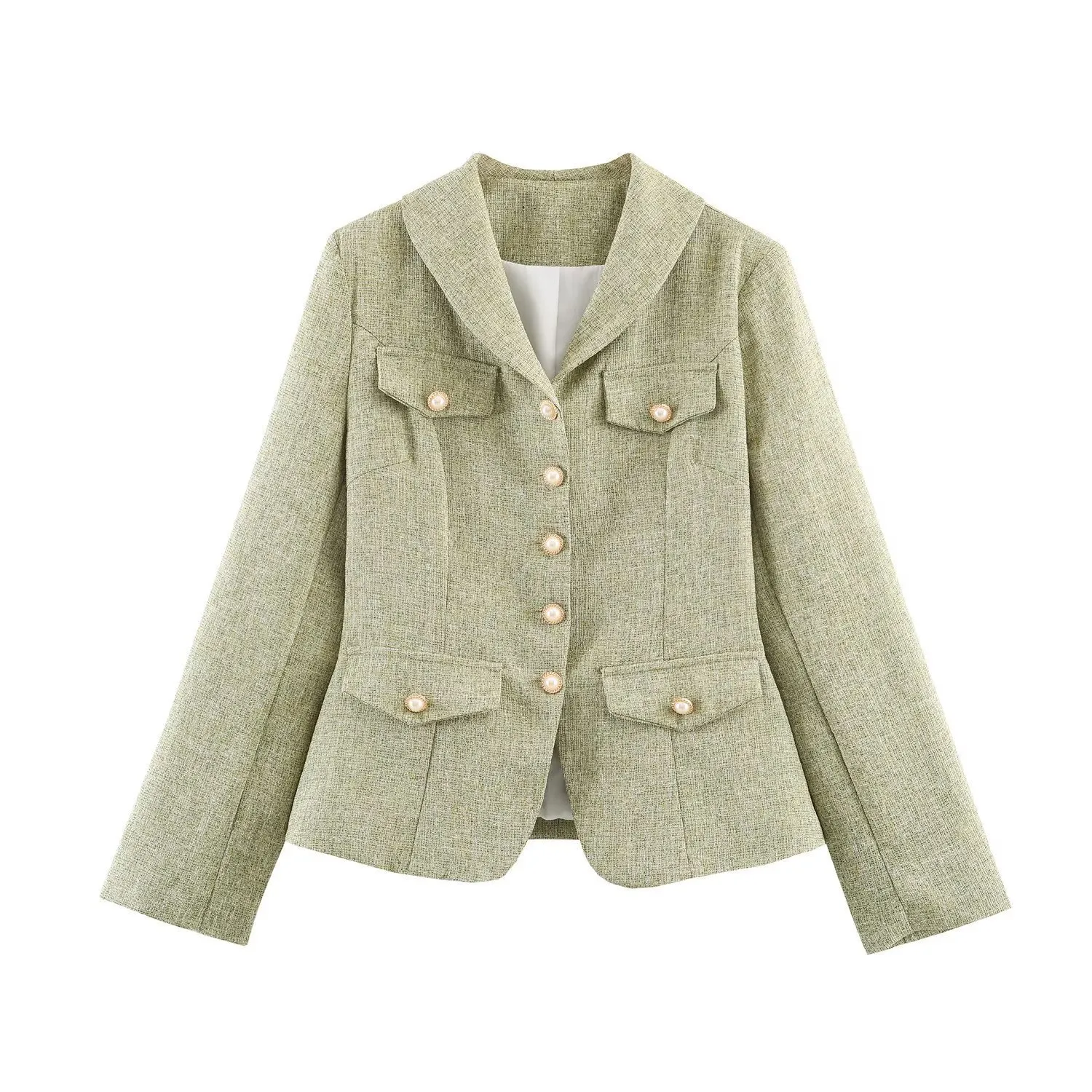 Elegant Solid Color Long Sleeve Polyester Blazer with Patchwork and Single Breasted Closure