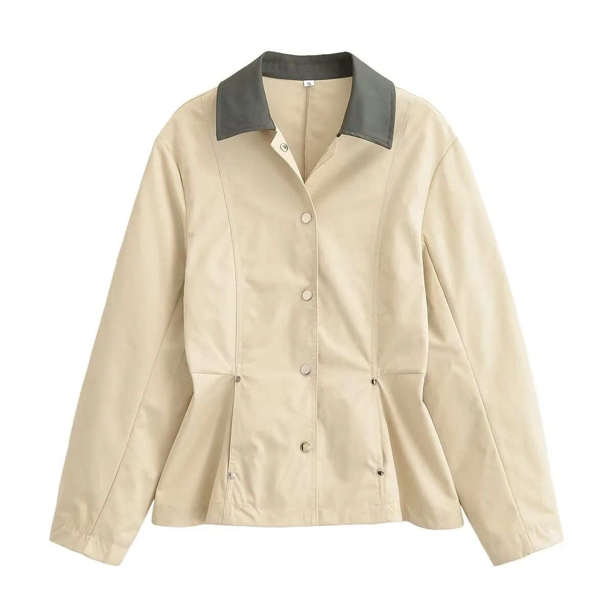Casual Solid Color Single Breasted Coat Jacket for Women in Polyester Fabric with Contrast Binding Detail