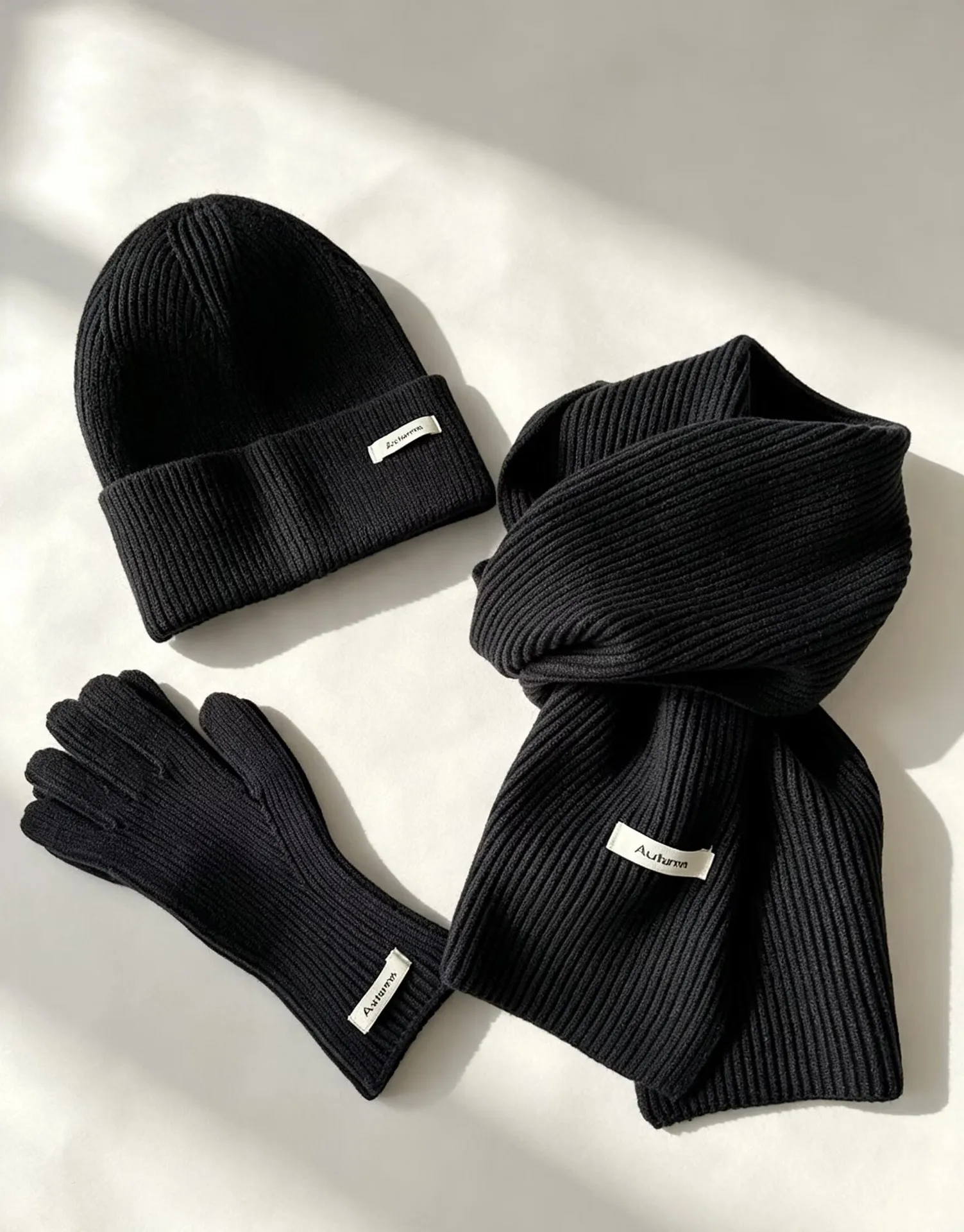 Sweet Solid Color Women’s Wool Cap 3 Pieces Set in Knitted Knit Material
