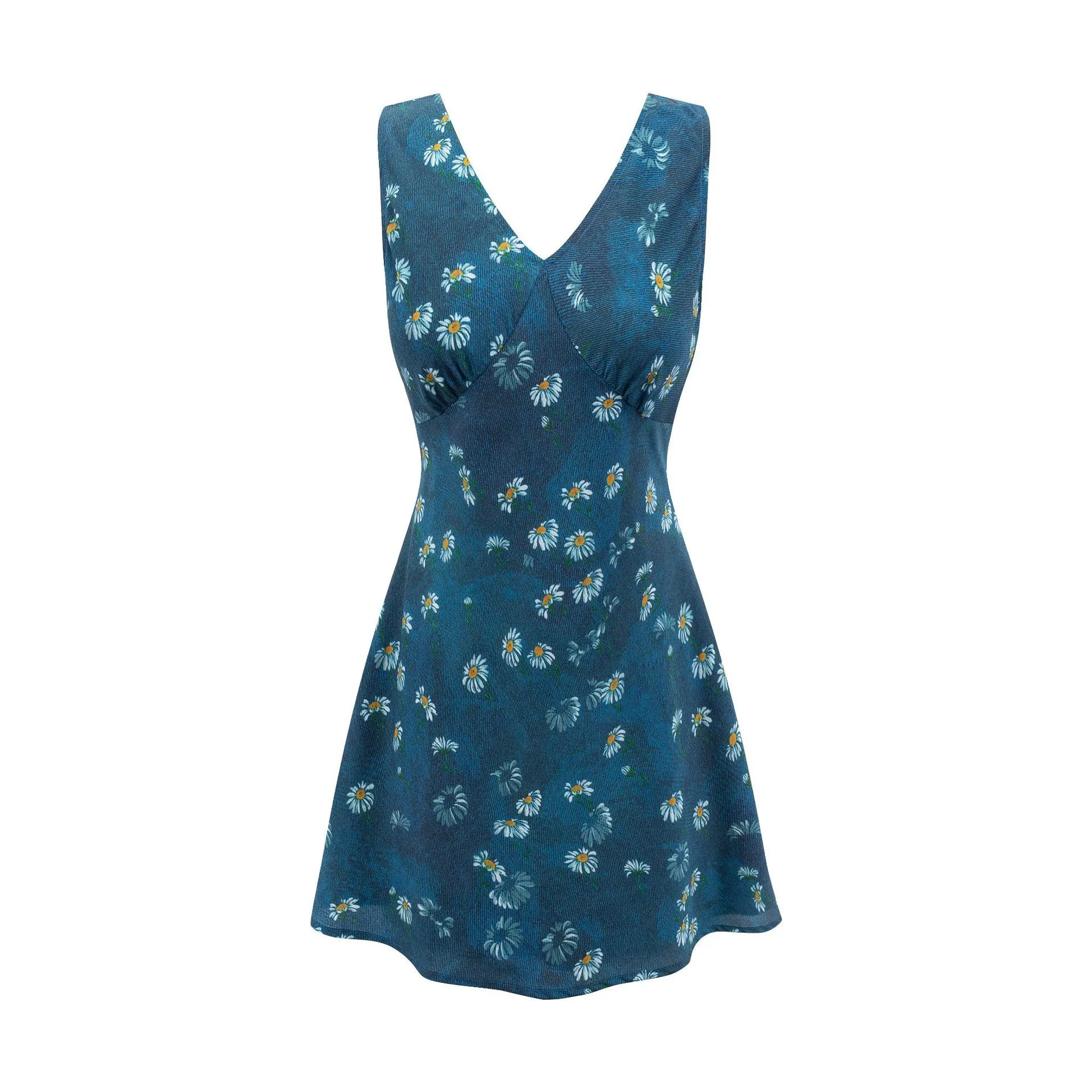 Sleeveless Deep V Neck Casual Regular Dress in Polyester Fabric with Above Knee Length