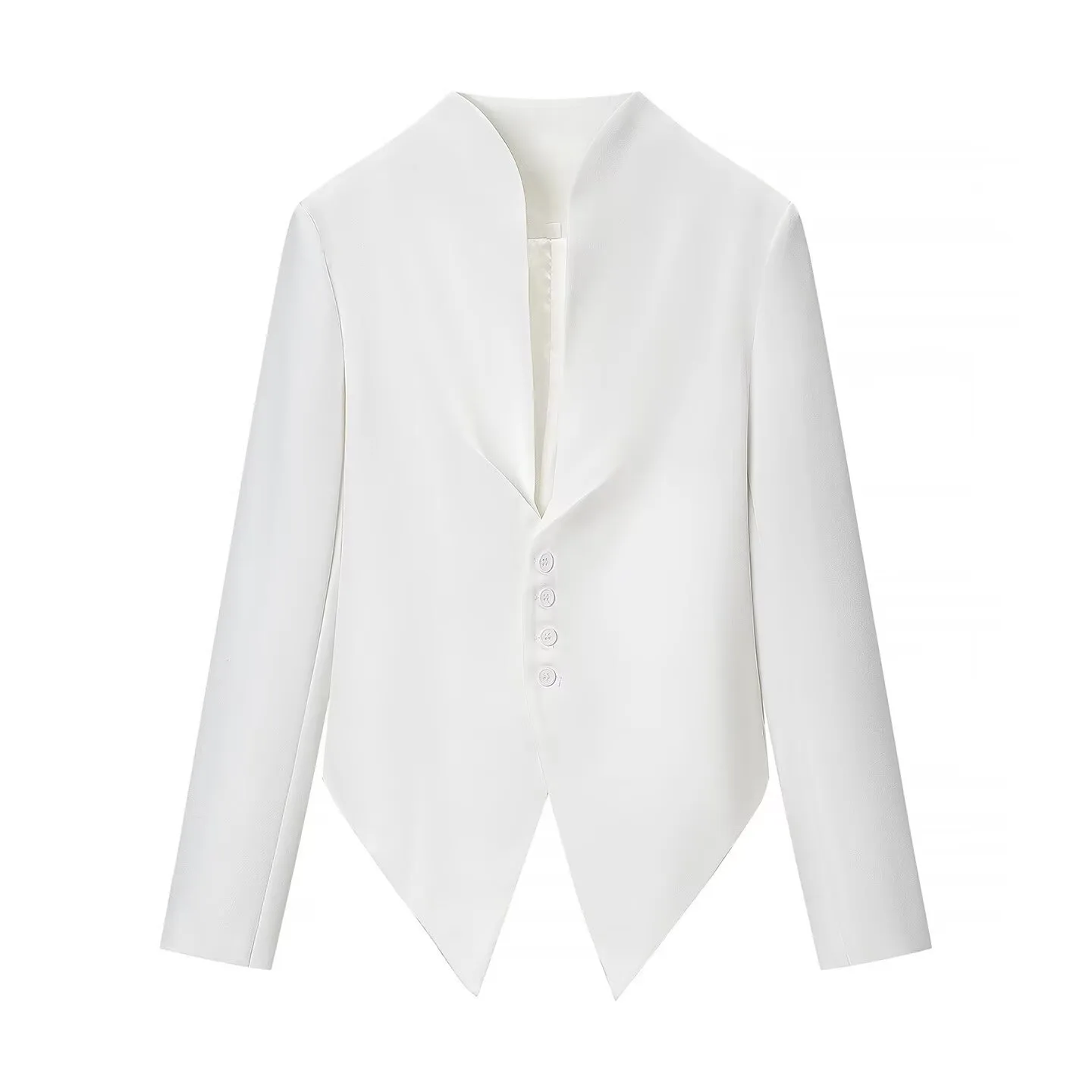 Streetwear Long Sleeve Polyester Blazer with Asymmetrical Craft and V Neck Design