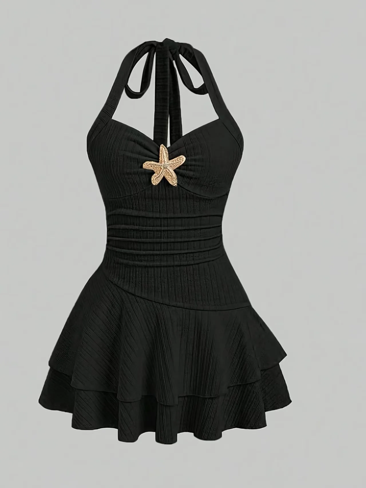 Sexy Solid Color Sleeveless Halter Neck Strap Dress for Beach, Made with Comfortable Polyester Fabric