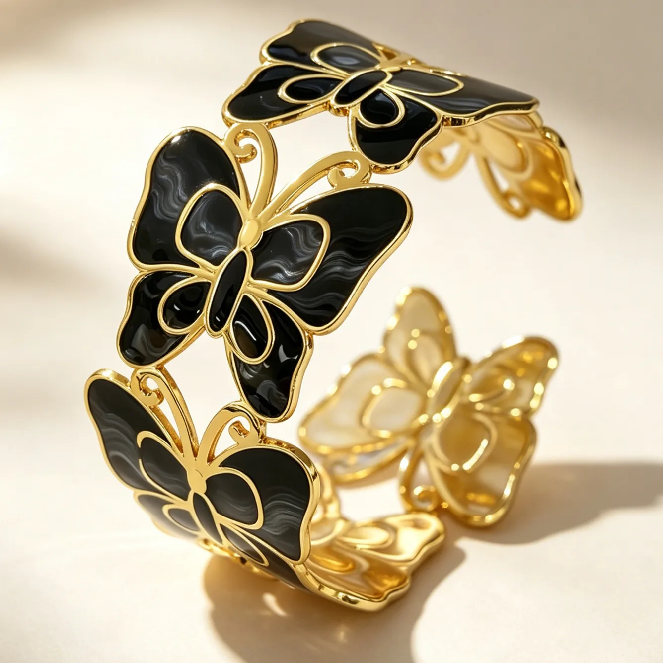 Butterfly Enamel Bangle for Women in 304 Stainless Steel with Golden Water Plating and 0.03µm Thickness