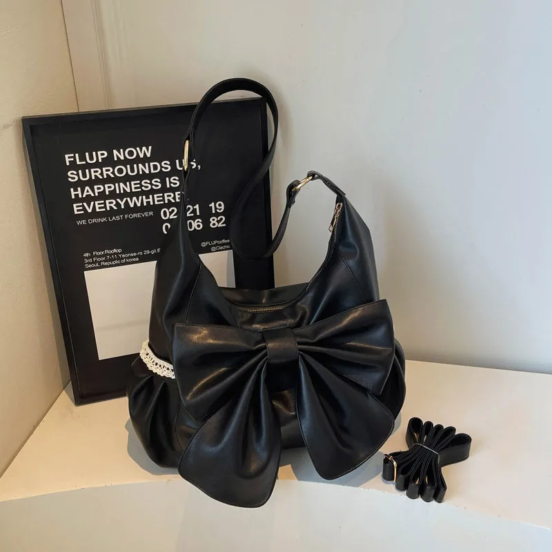 PU Leather Tote Bag for Women Featuring a Square Bow Tie Design with Single Shoulder Strap, Ideal for Winter