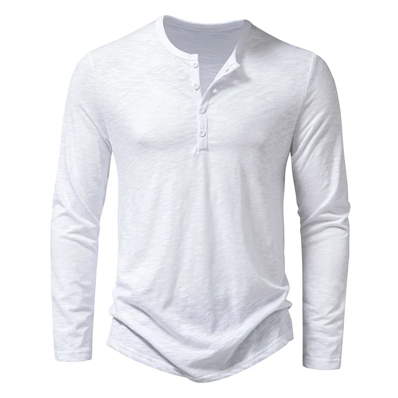 Men's Loose Fit Long Sleeve Cotton T-Shirt Solid Color Round Neck Casual Top