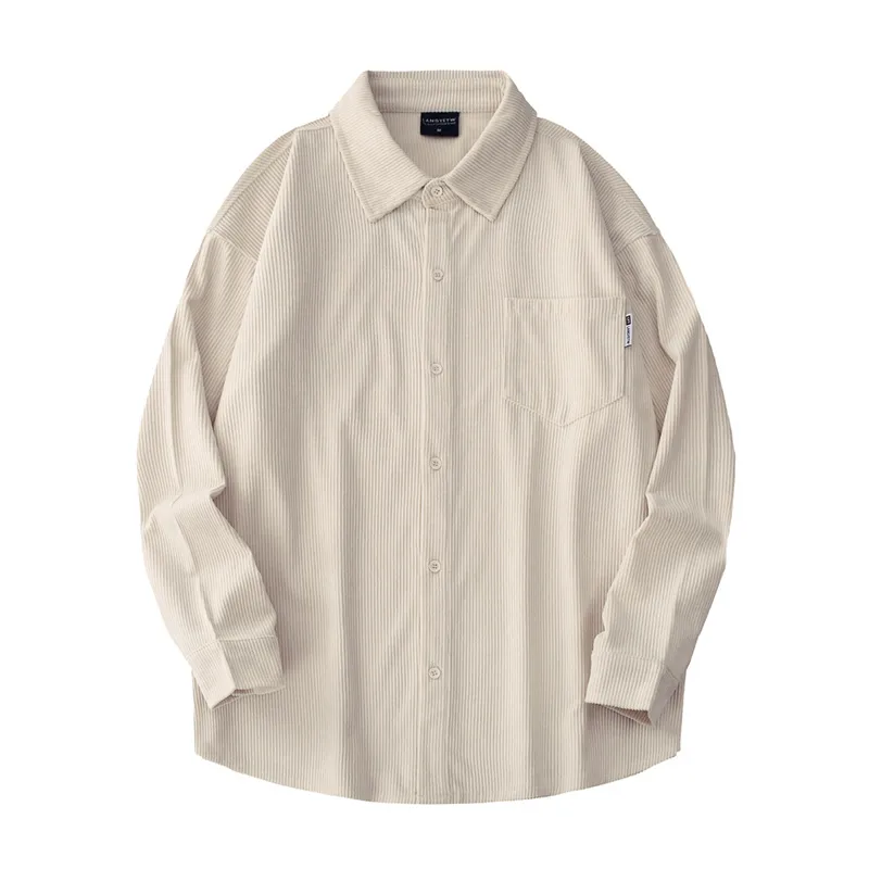 Solid Color Long Sleeve Simple Style Polyester Shirt with Pocket and Placket for Men