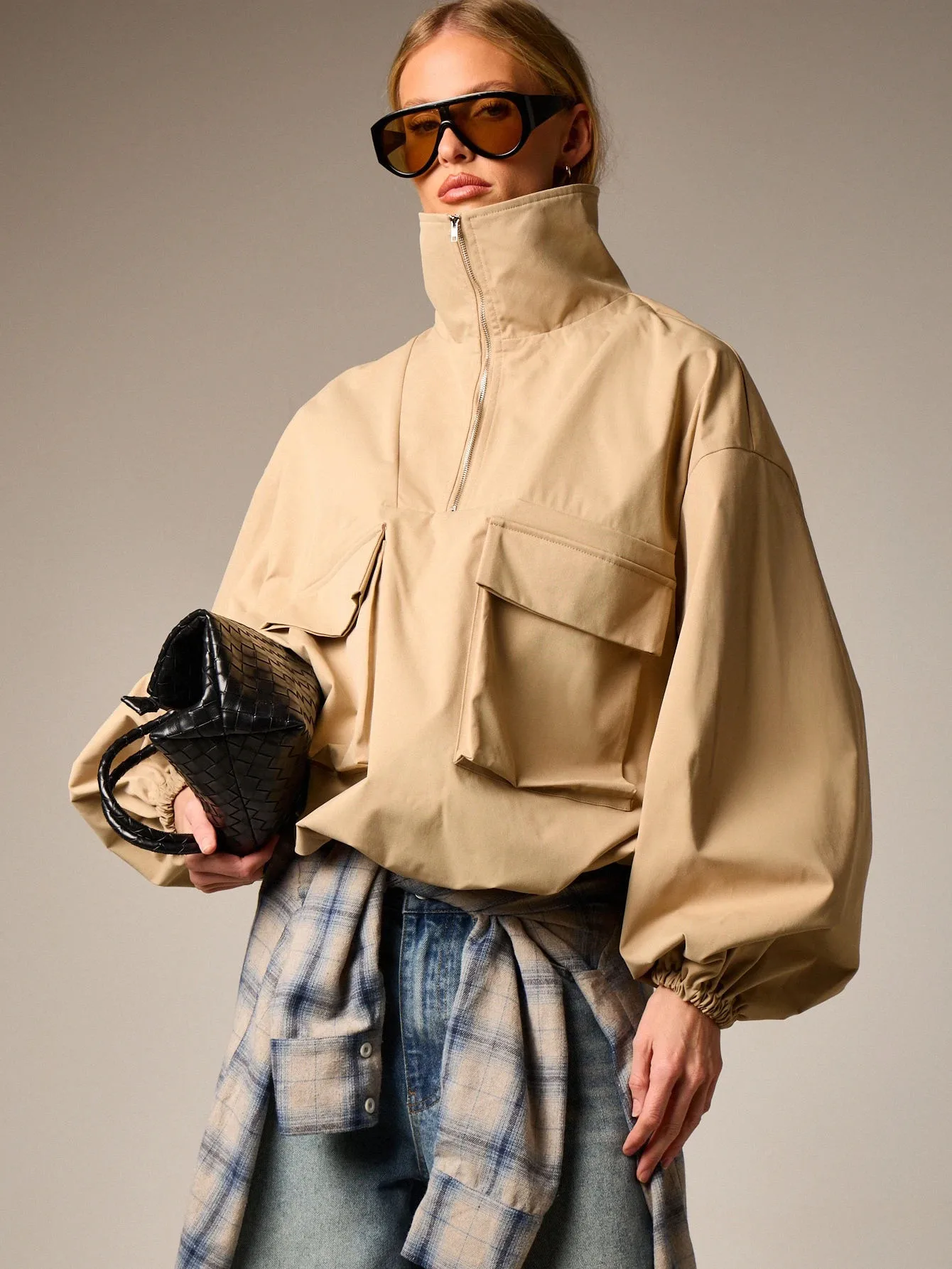 Casual Solid Color Coat Jacket with Half Placket, Made of Polyester Fabric Featuring Practical Pocket Design