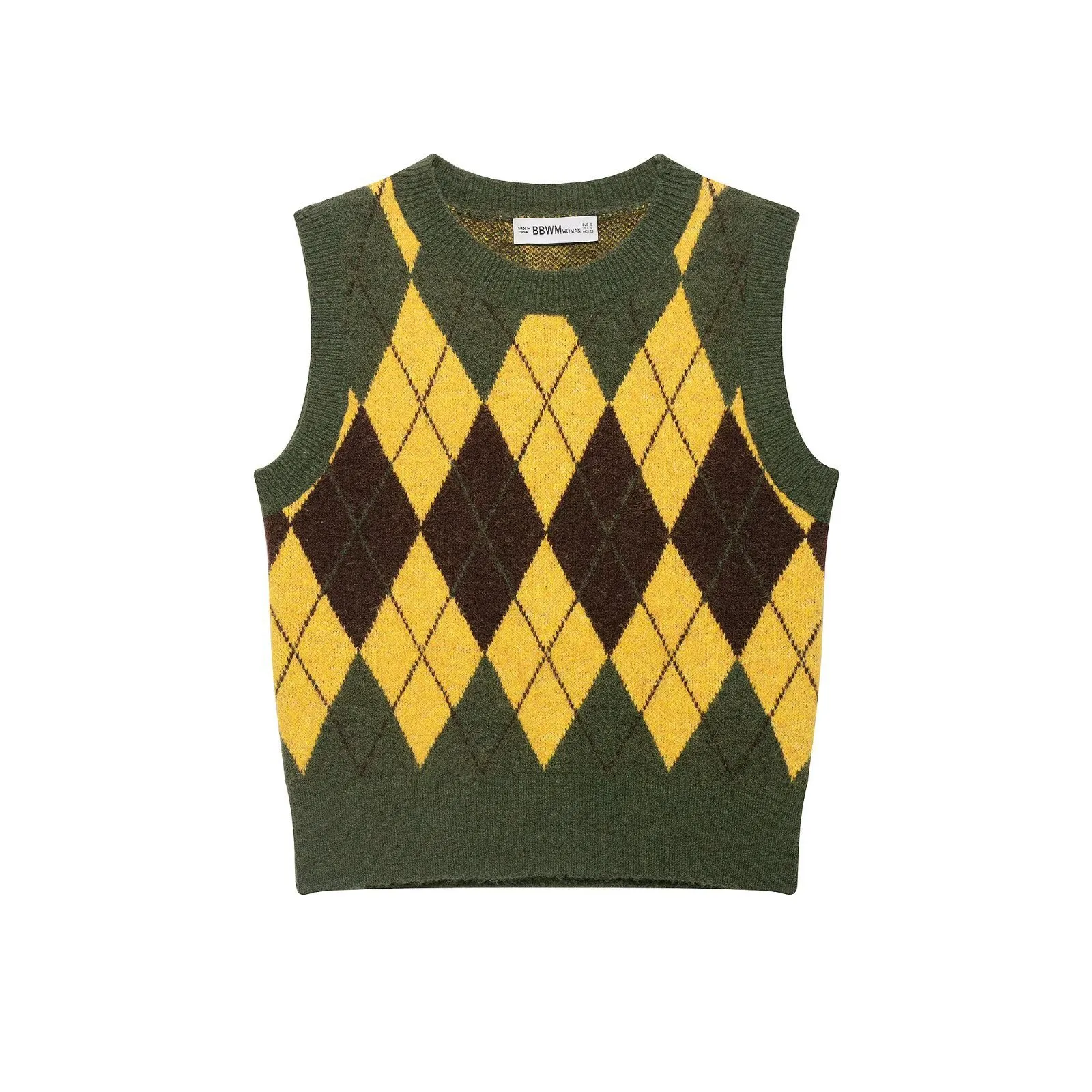 Women's Argyle Sleeveless Pullover Vest with Round Neck in Polyester, Perfect for Autumn