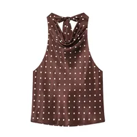 Y2K Halter Crisscross Tank Top in Polyester Fabric Featuring Printing Design