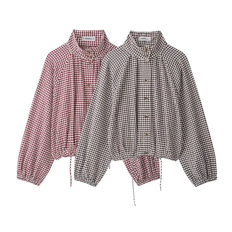 Plaid Shacket for Women in Polyester Fabric with Casual Style, Featuring Single Breasted Closure and Shirt Collar