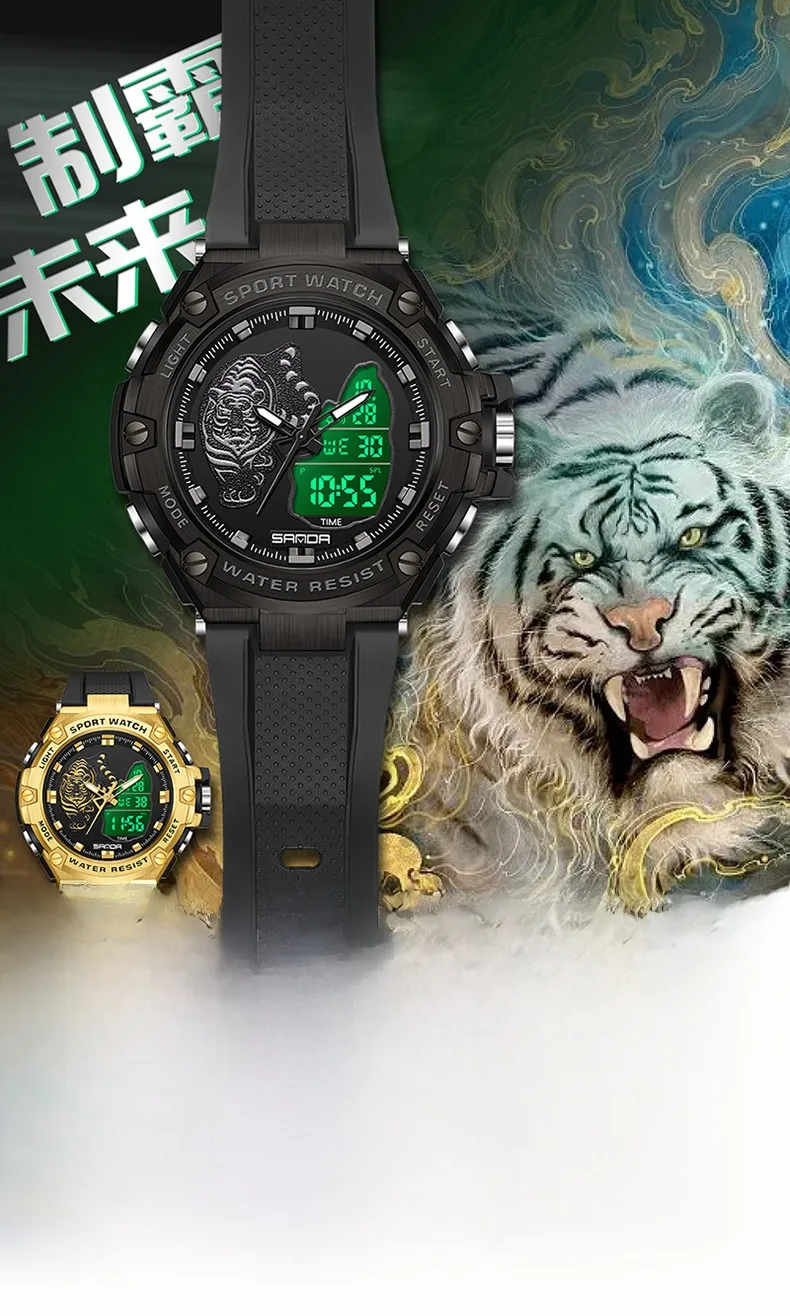 Men's Electronic Watch with Round Dial, Plastic Mirror, and Pointer+Number Display Featuring TPU Strap