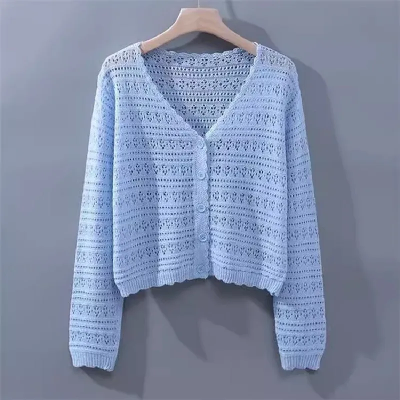 Women's Long Sleeve V Neck Single Breasted Cardigan in Fresh Sweet Style