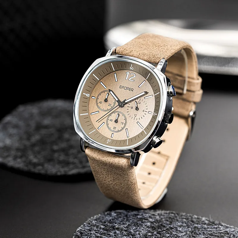 Men's Quartz Watch with Genuine Leather Strap and Pin Buckle, Featuring Tempered Glass Mirror, Ideal for Watch Jewelry Sets