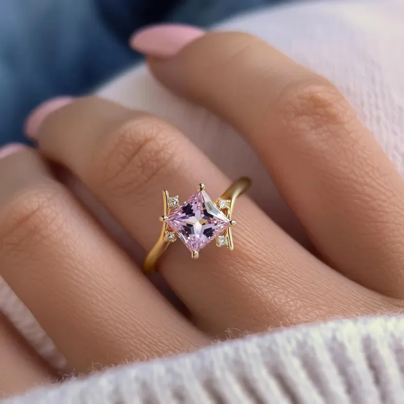 For Women New Style Quadrilateral Rings in Gold Alloy Featuring Electroplated Craftsmanship and Zircon Inlay