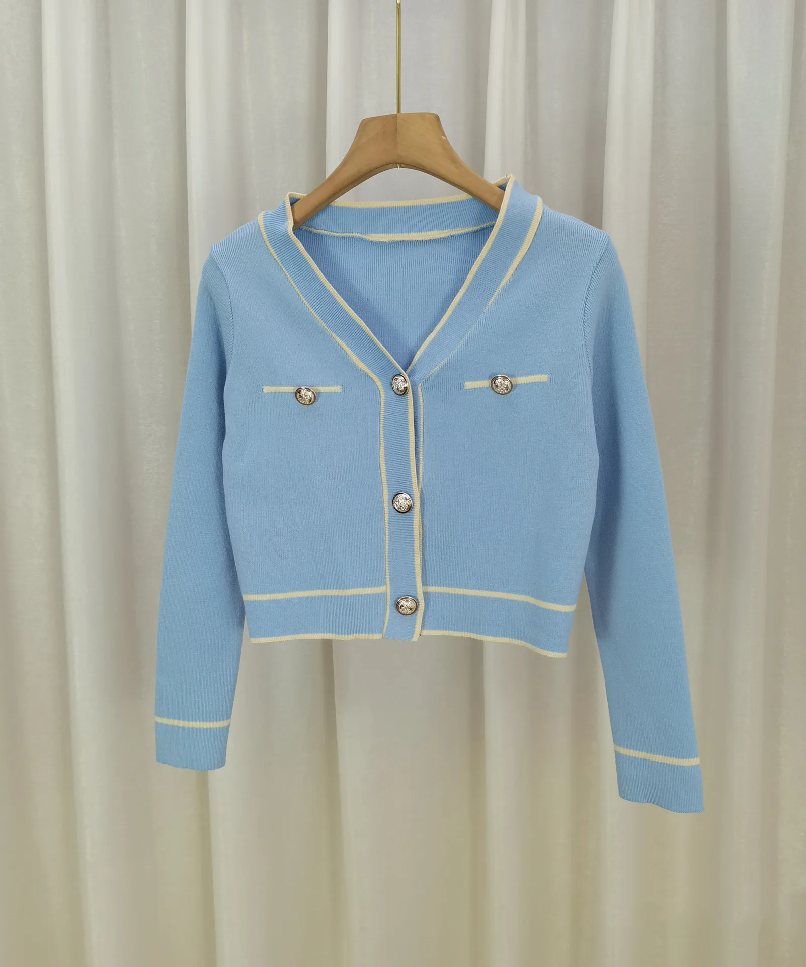 Contrast Collar Long Sleeve Pullover Sweater for Women