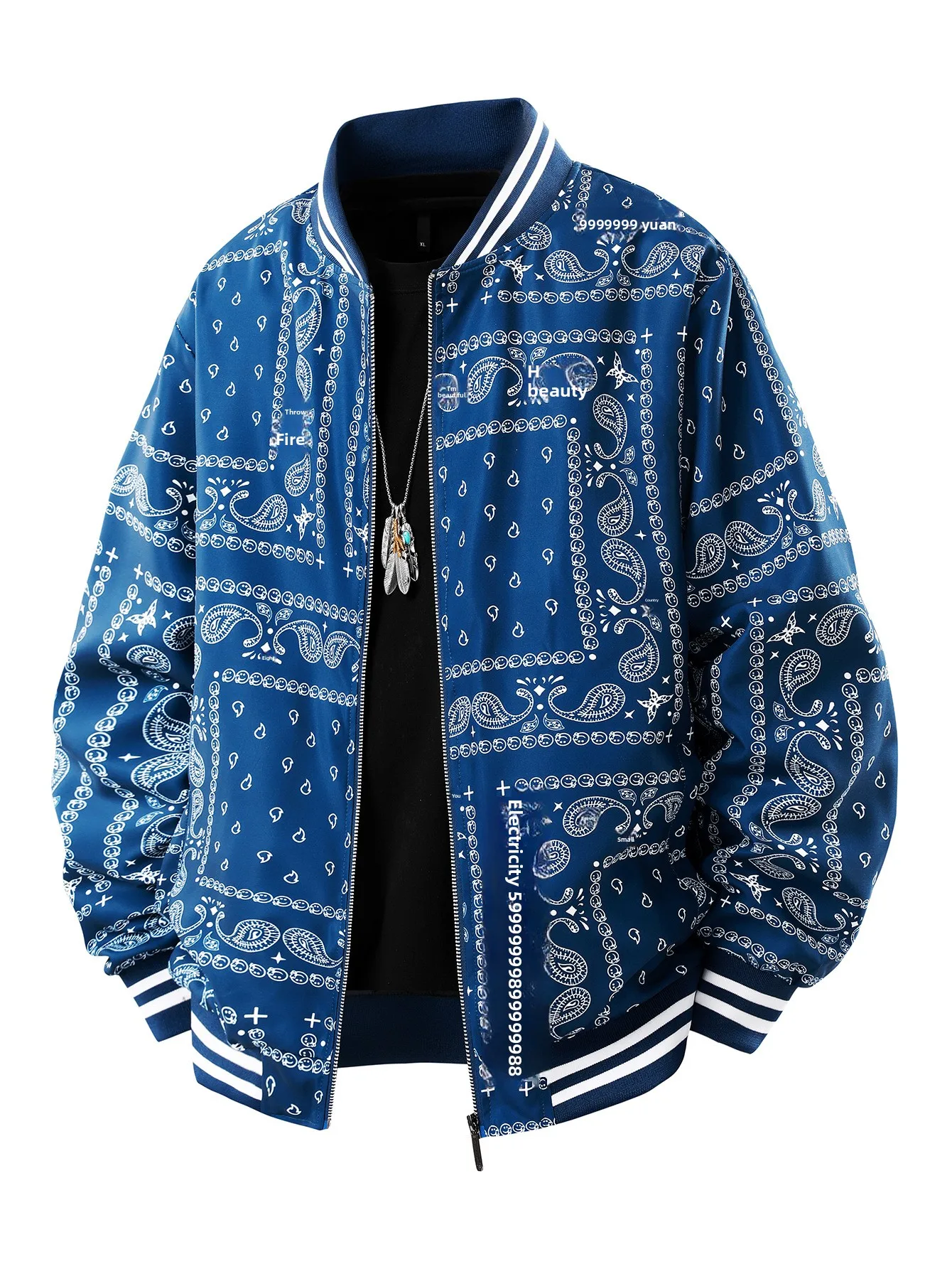 Men's Jacket with Zipper Placket Featuring Printing Pattern in Natural Pink