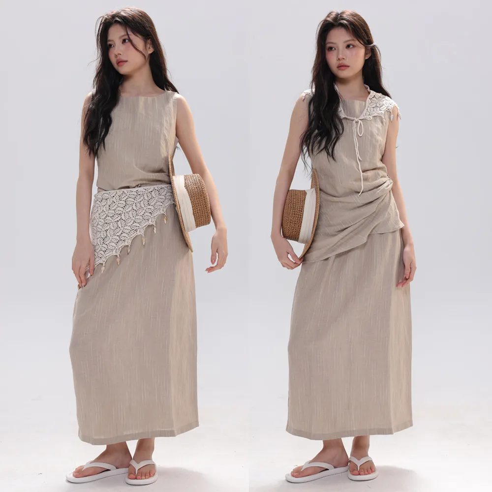 Plaid Cotton Skirt with Belt Featuring Irregular Skirt Design for Spring and Summer