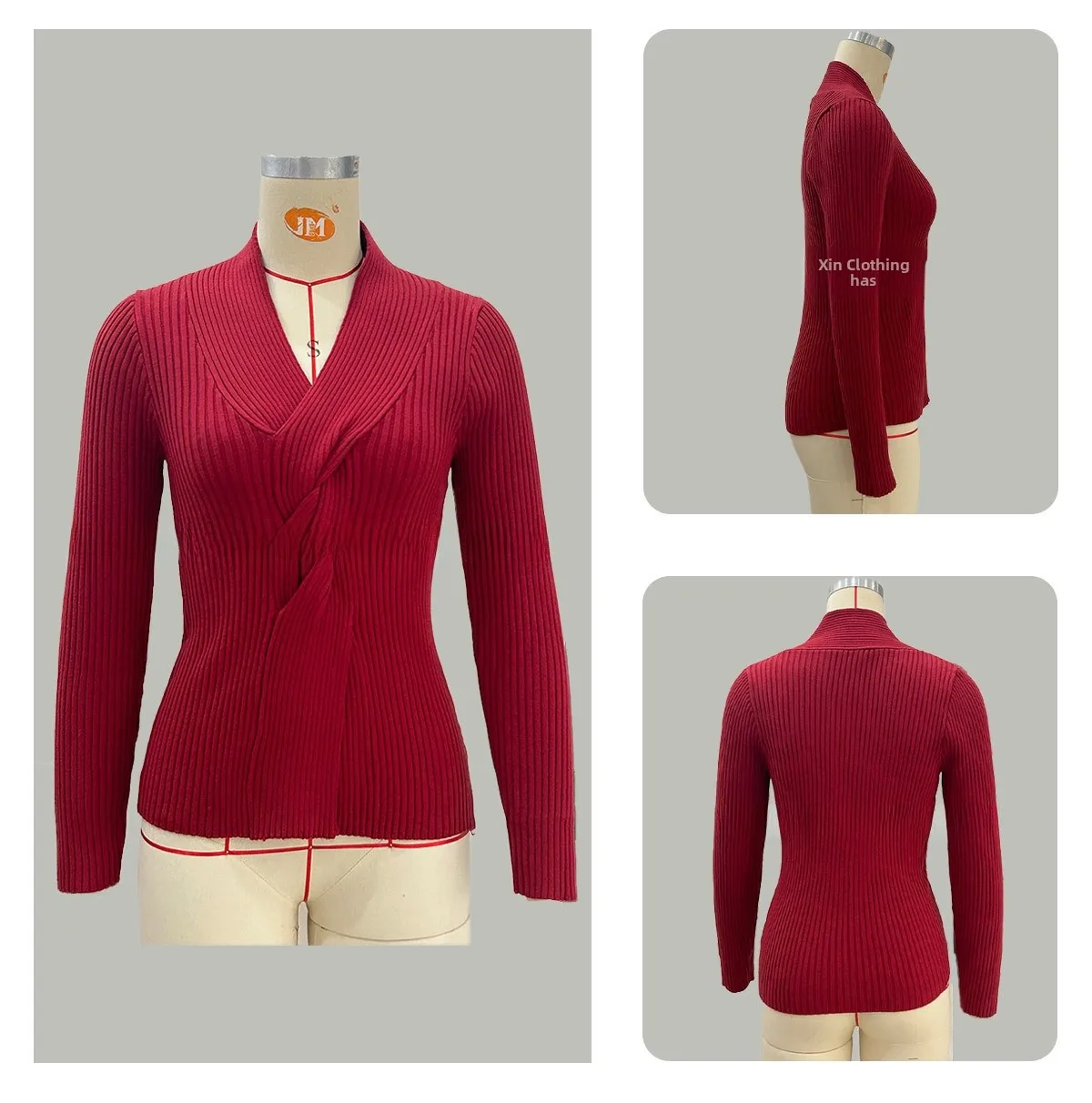 Elegant Solid Color Long Sleeve Knit Pullover for Women Featuring Rib-Knit Craftsmanship