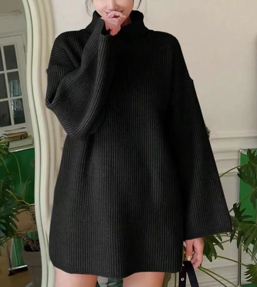 Women's Solid Color Long Sleeve Turtleneck Ribbed Pullover Sweater
