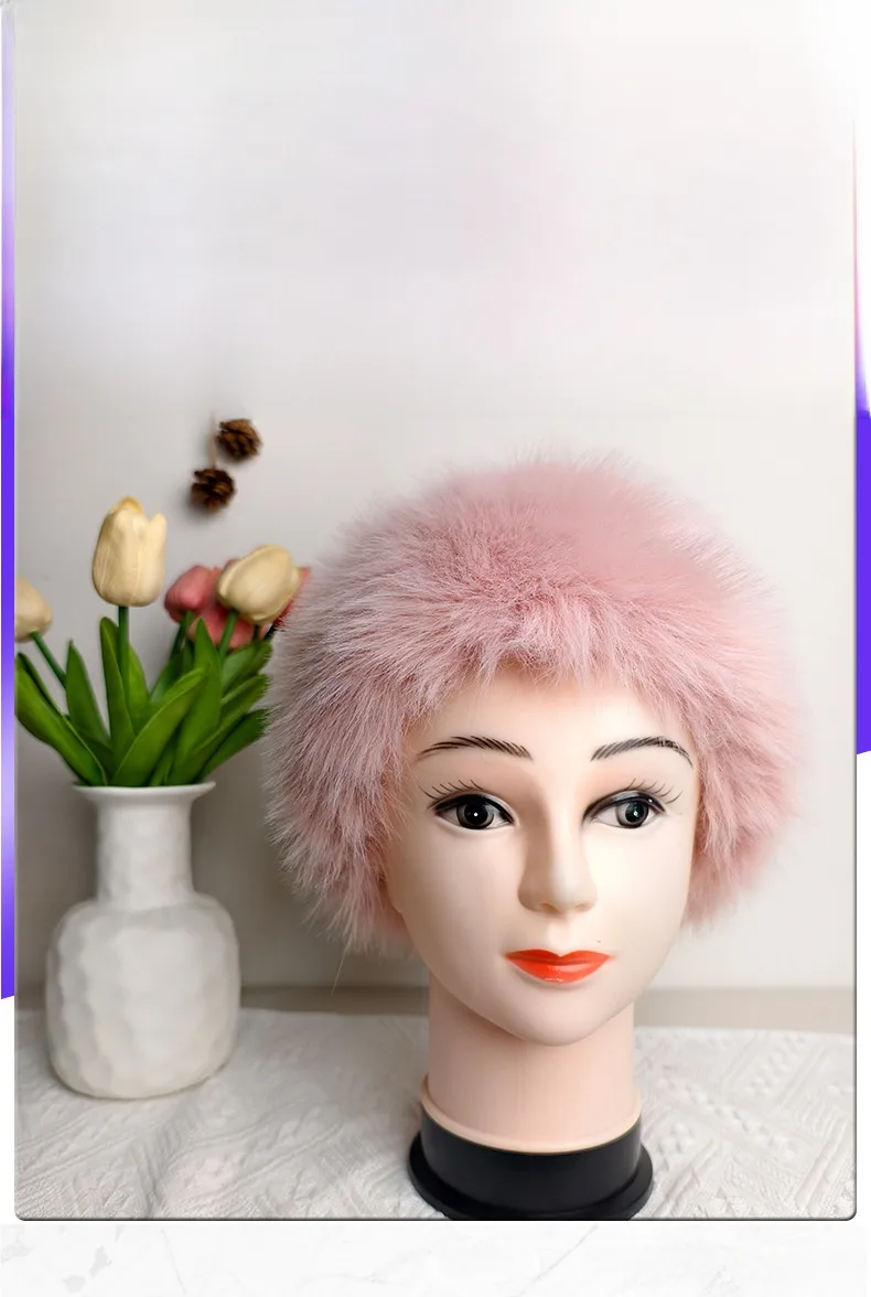 Solid Color Princess Style Unisex Bucket Hat with Ear Wrap Brim, Made of Plush Imitation Fox Fur