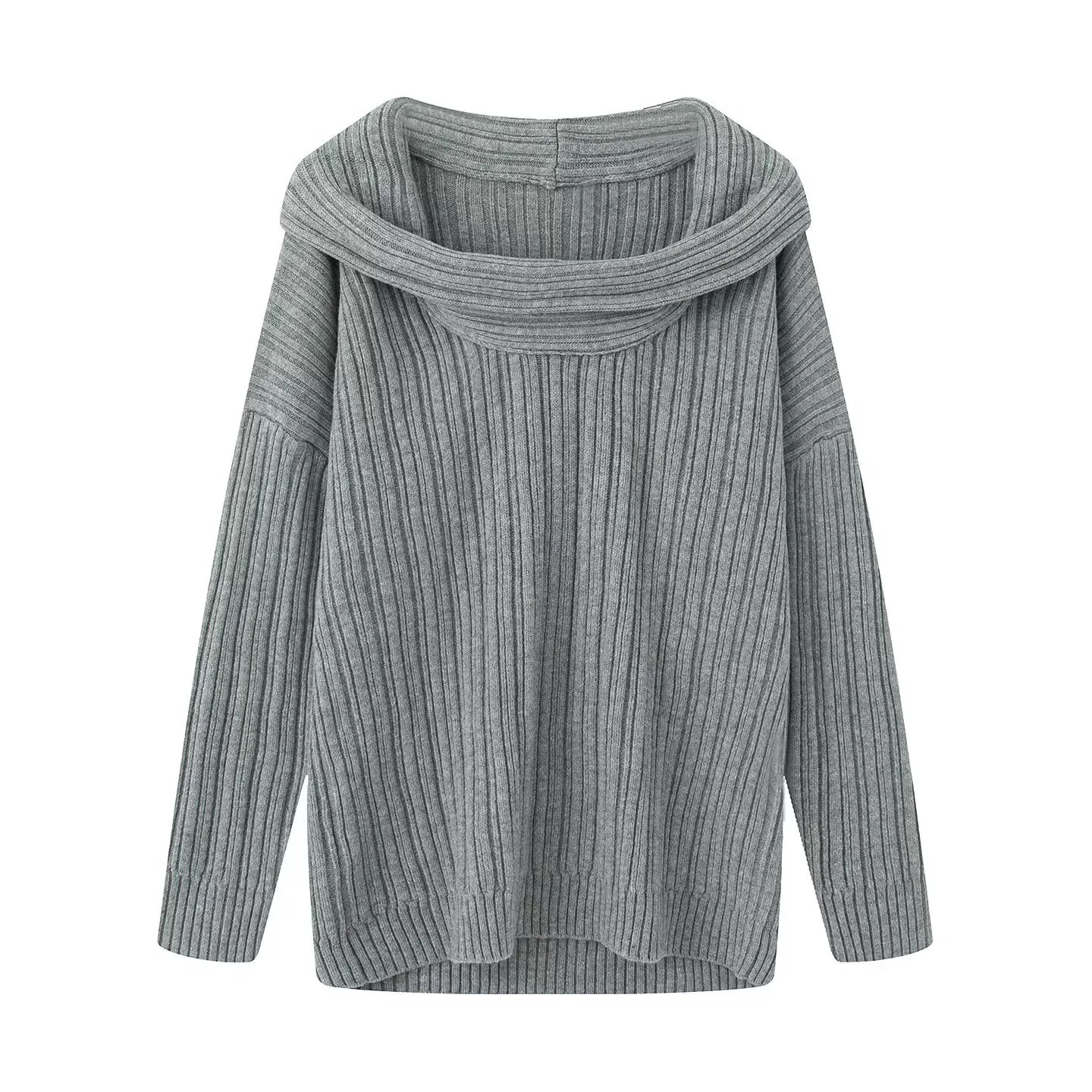 Women's Solid Color Loose Fit Boat Neck Long Sleeve Polyester Sweater