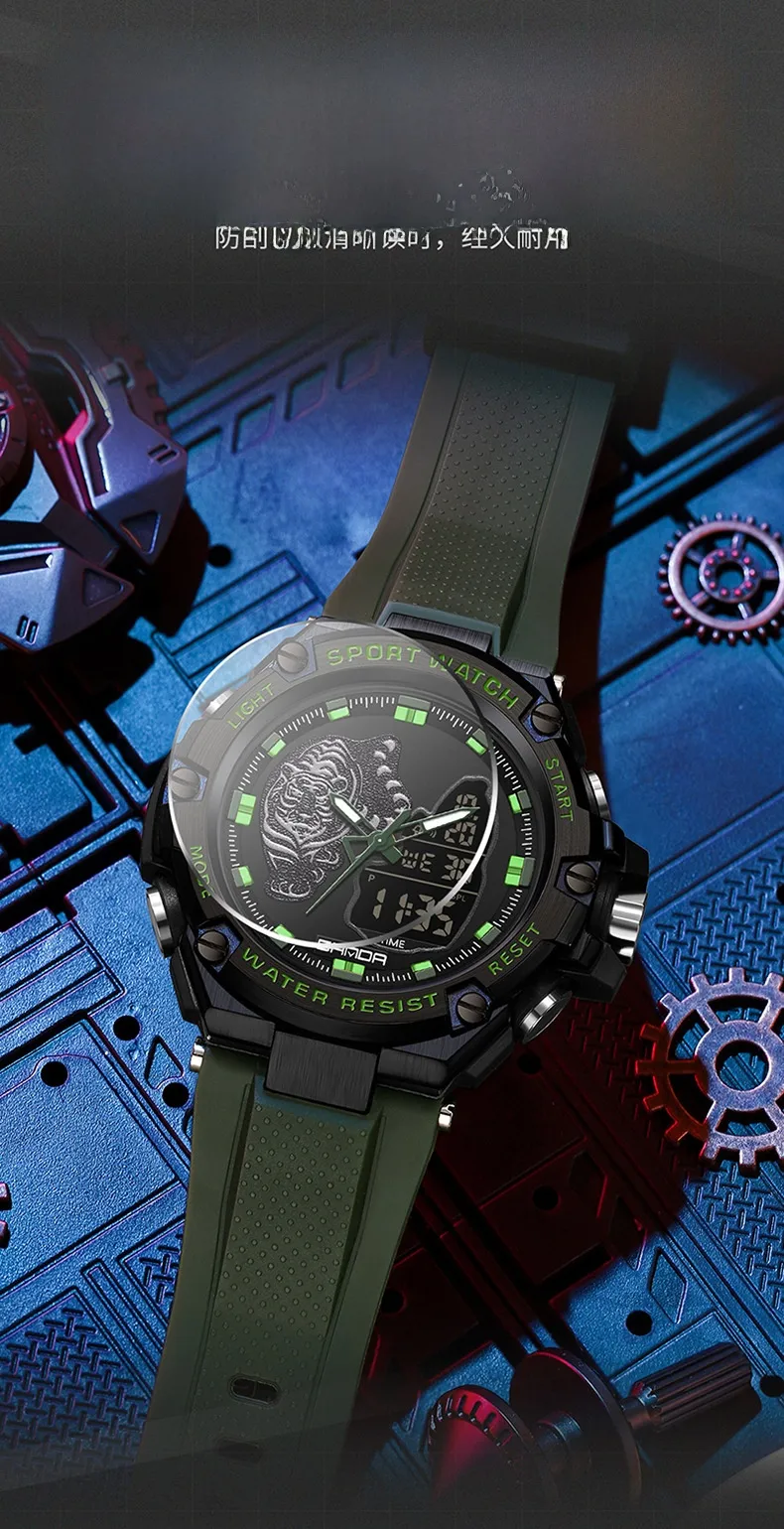Men's Electronic Watch with Round Dial, Plastic Mirror, and Pointer+Number Display Featuring TPU Strap